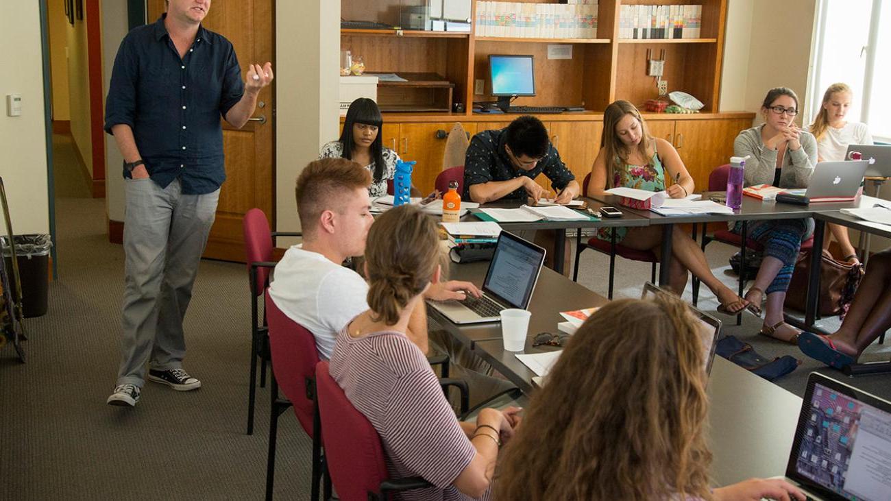 Prof. Colin Beck in the classroom at Pomona College